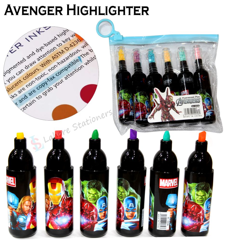 Avengers Highlighter Pens Bottle Shape Different 6 Coloured In Pack