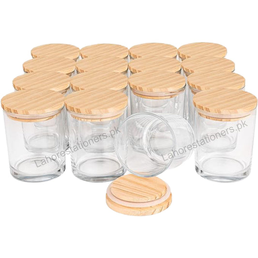 Empty Glass Candle Jar with Bamboo Lid & Silicone Gasket