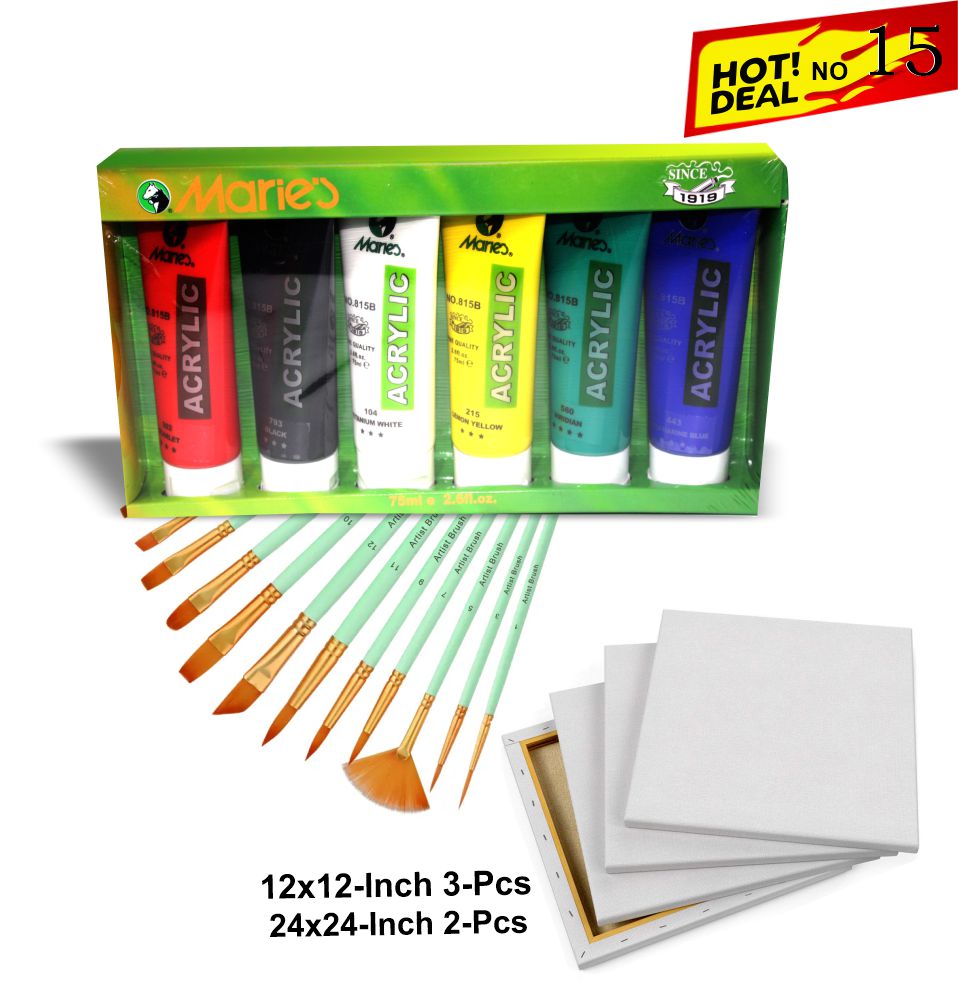 Deal 15 Marie’s Acrylic Paint Set Brushes Pack 5 Canvas Boards Complete Painting Kit