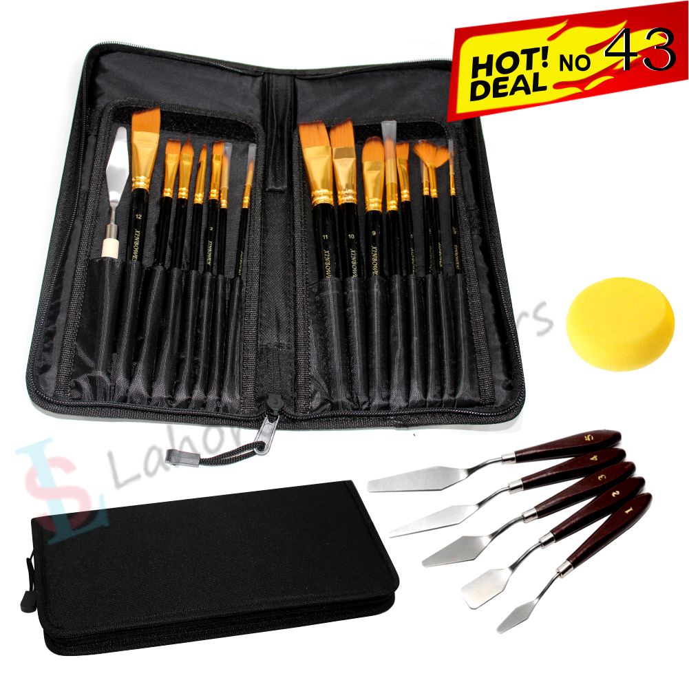 Deal 43: 17-Piece Paint Brush Set with 5-Piece Painting Knife Set – Complete Art Kit