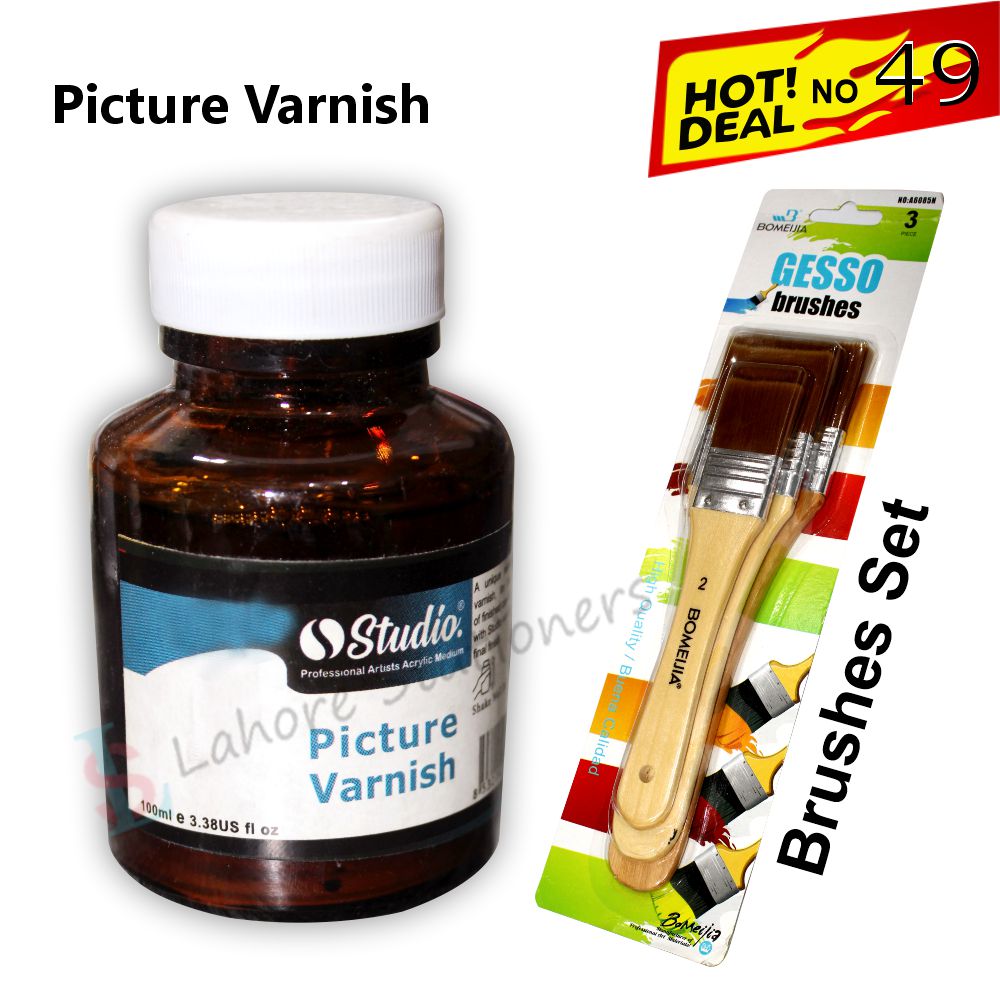 Deal 49 Picture Varnish, Gesso & 3-Piece Brushes Set