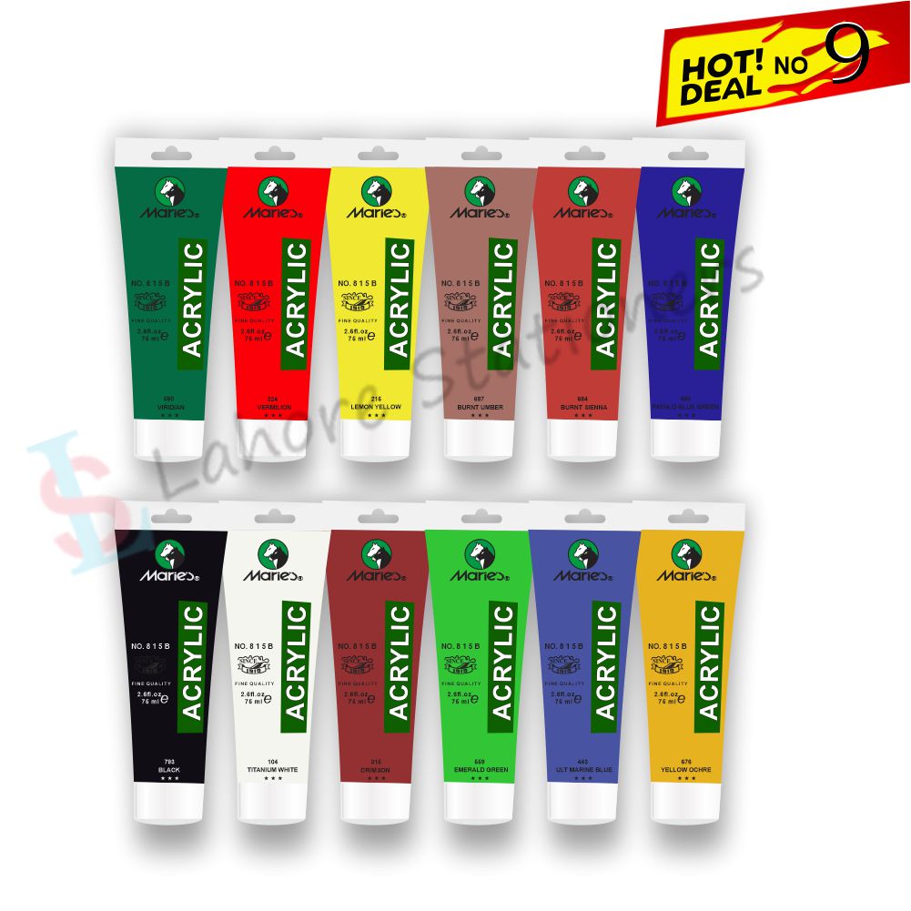 Deal 9 Marie’s Acrylic Paint Set 12 Colors (75ml Each) Unleash Your Creativity