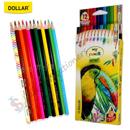 Dollar My Pencil WOW Color Pencil (12 Pcs) Full Size With 1 Pencil 4 in 1Fusion