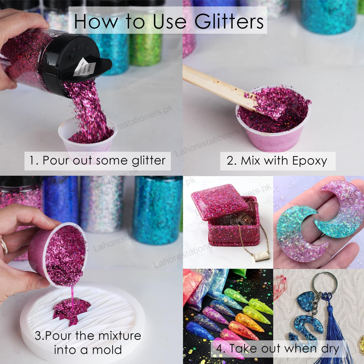 Fluorescent Glitter Jars for DIY Crafts, Resin Art & Decoration