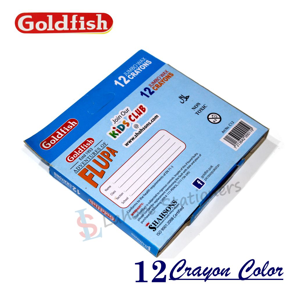Goldfish Jumbo Wax Crayons Pack Of 12 Colors, Jumbo Size Sticks