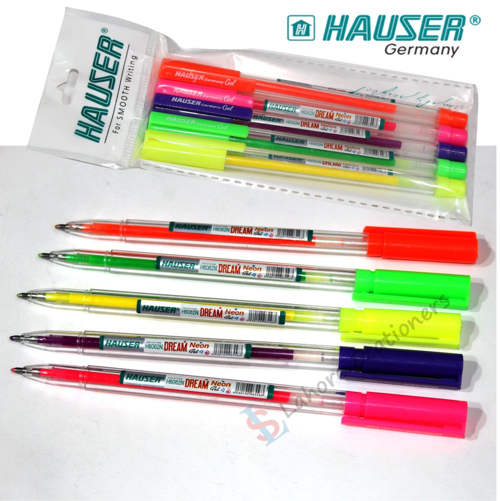 Hauser Germany Gel Pen Quality Art Drawing Pen Set of 5 Neon Color Pcs In Pack