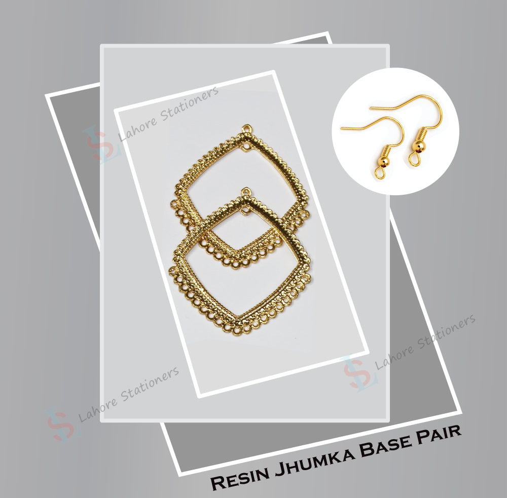 Jhumka Earrings Base Square Design Golden (Pair)