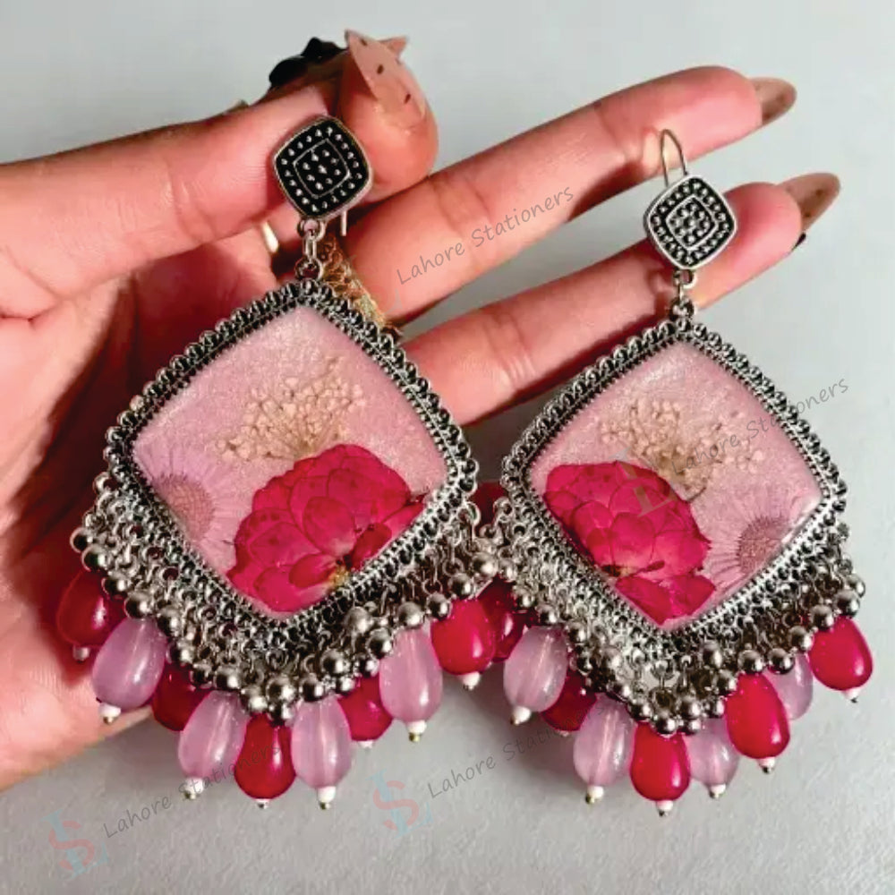 Jhumka Earrings Base Square Design Silver Pair