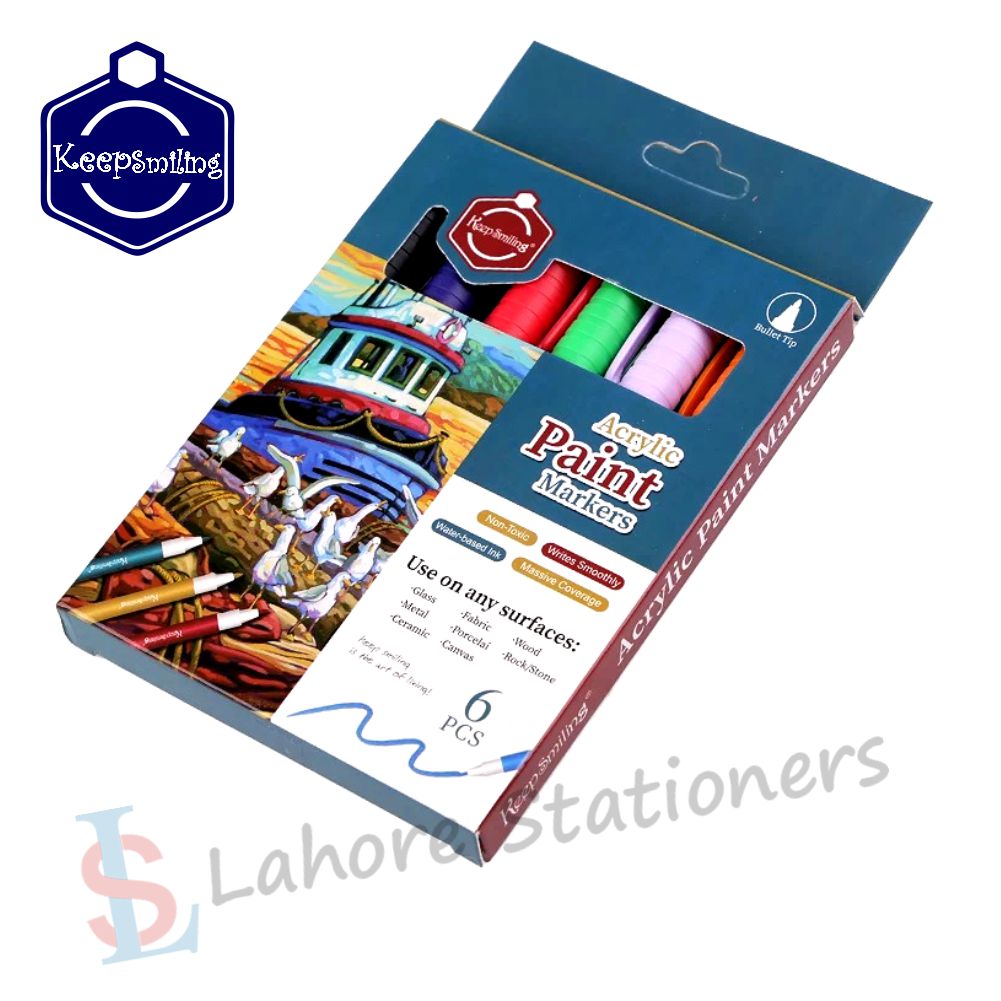 Keep Smiling Acrylic Paint Markers Set 6 Pieces Color Markers