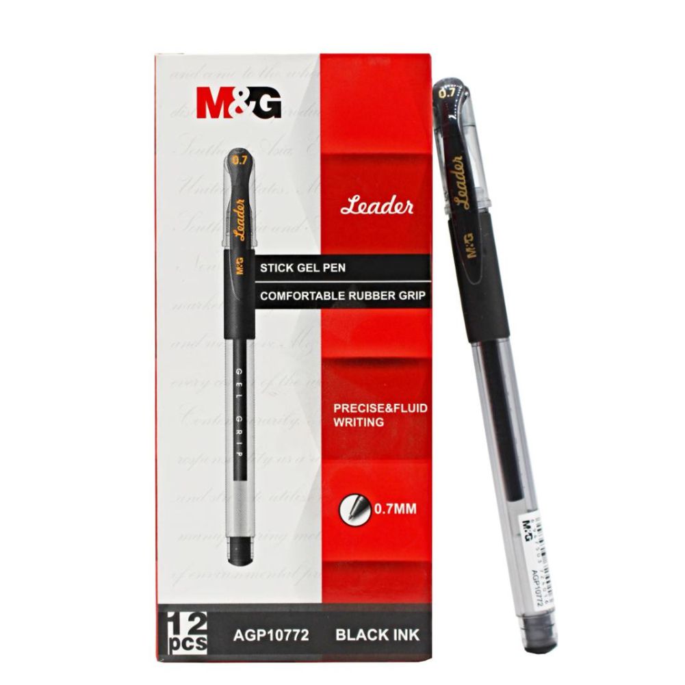 M&G Leader 0.7mm Gel Ball Point Black Pack Of 12