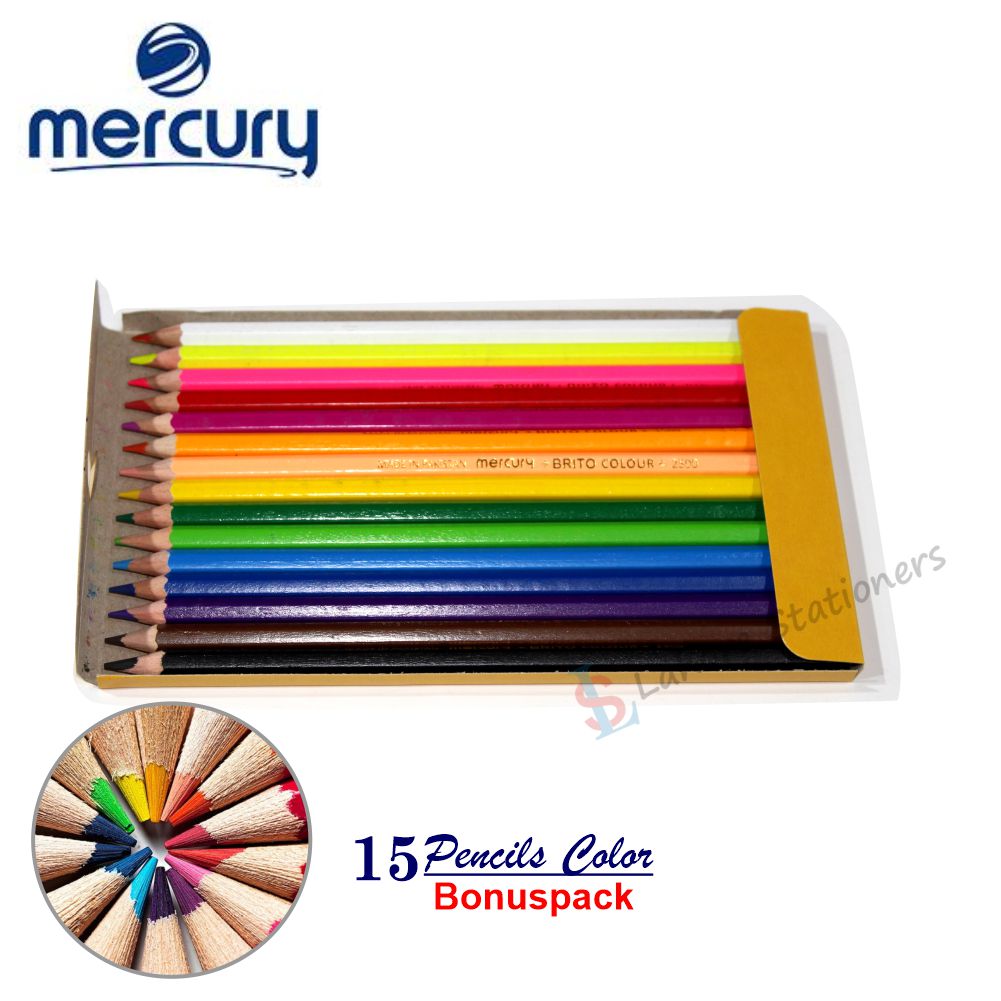 Mercury Brito Colour Pencil Large Pack of 15 Colour Pencils With 1 Pencil 4 in 1 Colors Fusion