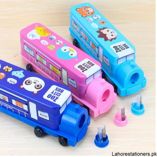Metal Geometry Box School Bus/Train With Sharpener