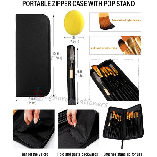 Xinbowen Brush 17 Pcs Professional Wooden Brushes Kit with Zipper Carry Case