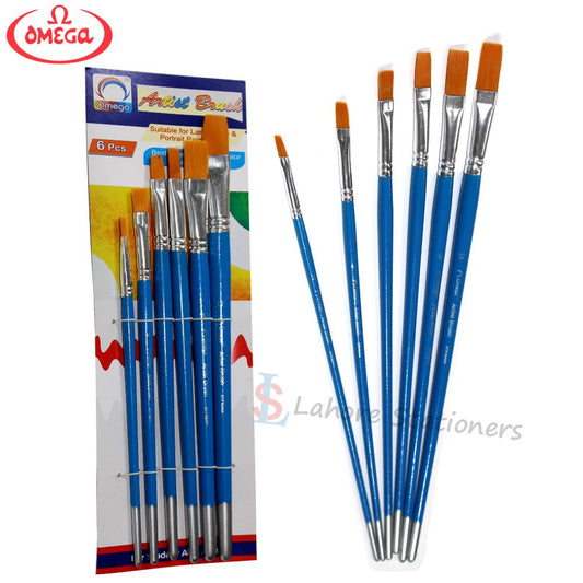 Omega Artist Falt Tip Brushes Set 6 Pcs Long Handle