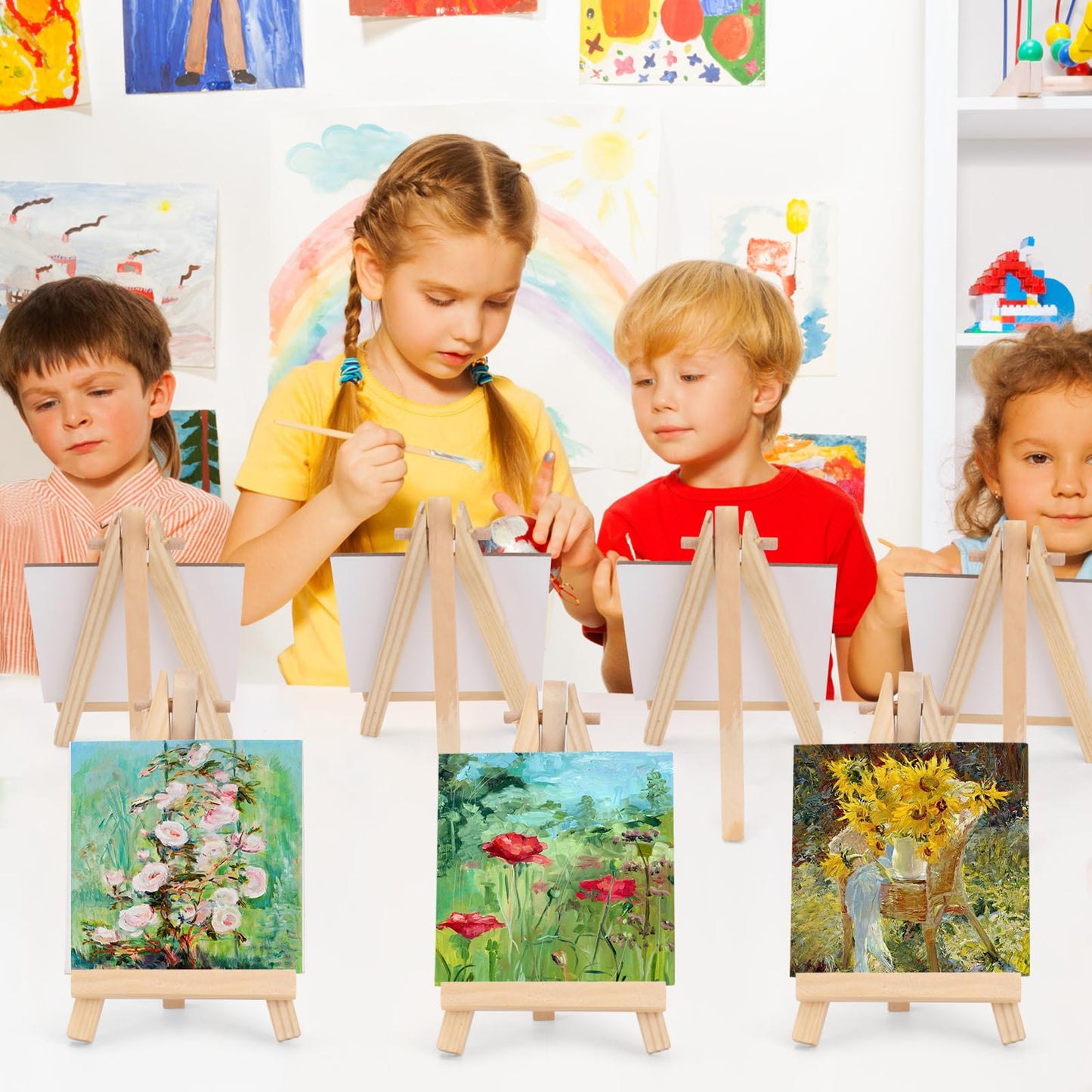 Canvas with Wooden Stand Set – Kids Mini Small Painting Board & Easel for DIY Art & Crafts