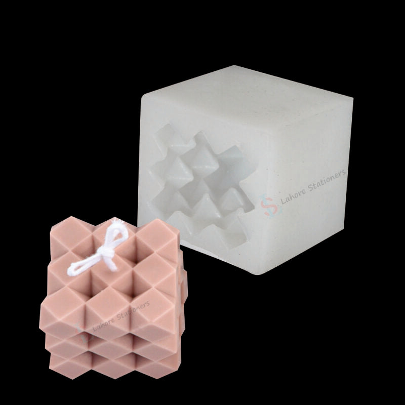 3D Cube Faceted Rhombus shaped Candle & Resin Silicone Mold