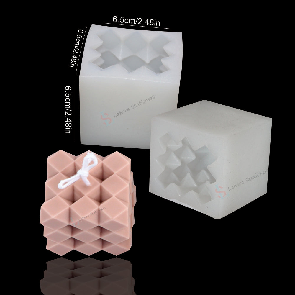 3D Cube Faceted Rhombus shaped Candle & Resin Silicone Mold