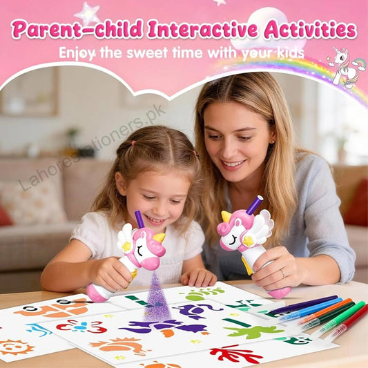 Kids Washable Coloring Mat Set with Reusable Markers & Airbrush Spray Art Kit