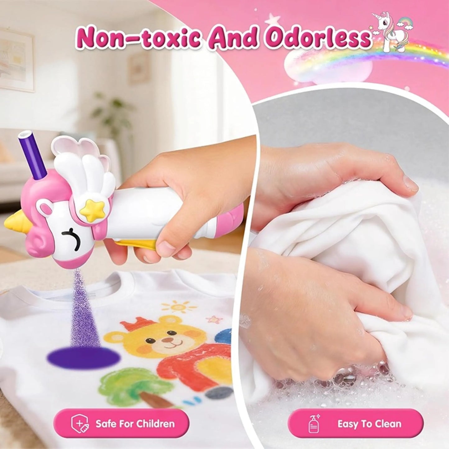 Kids Washable Coloring Mat Set with Reusable Markers & Airbrush Spray Art Kit
