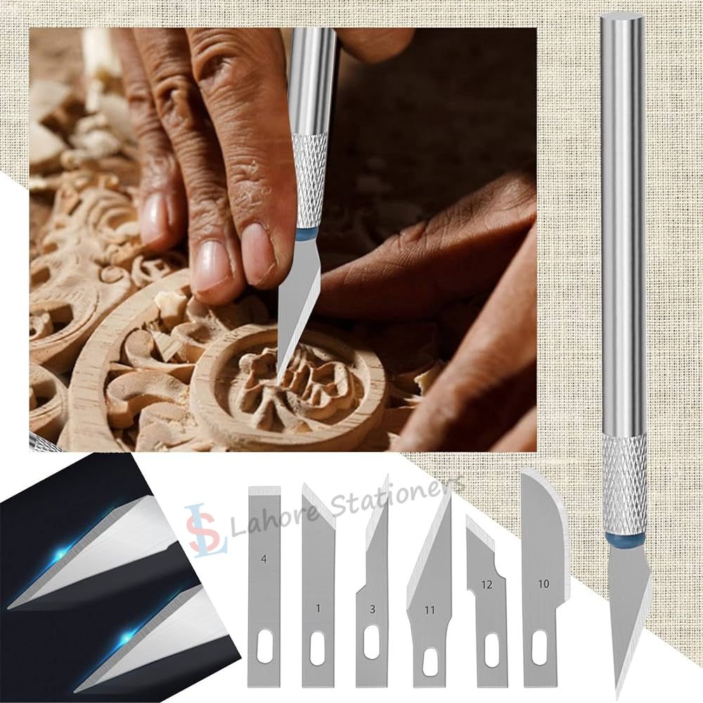 HOBBY Knife Set 7 Pcs Interchangeable 6 Sharp Blades For Art & Craft Carving and Paper Cutting Set
