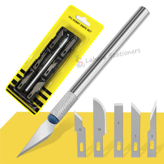 HOBBY Knife Set 7 Pcs Interchangeable 6 Sharp Blades For Art & Craft Carving and Paper Cutting Set