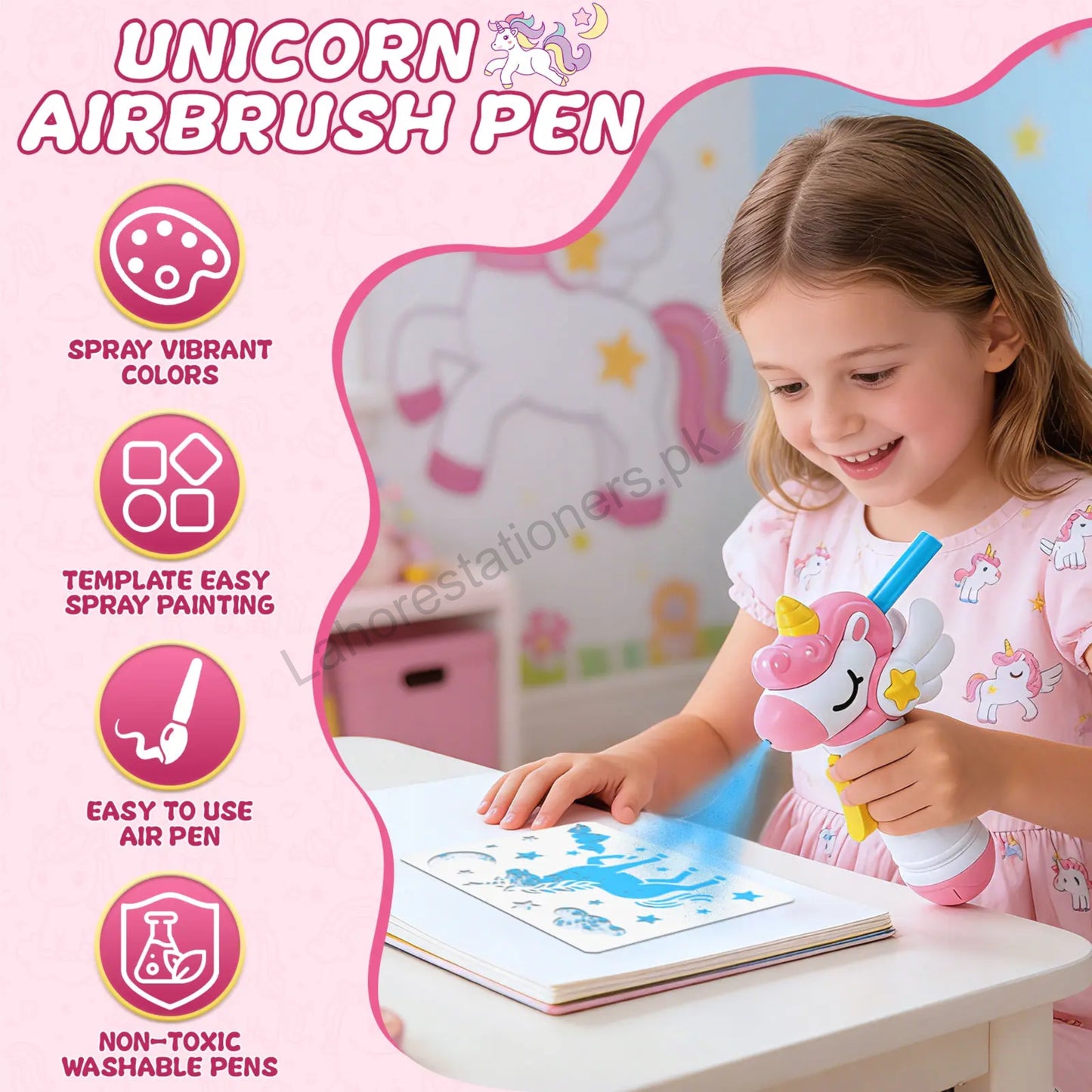 Kids Washable Coloring Mat Set with Reusable Markers & Airbrush Spray Art Kit