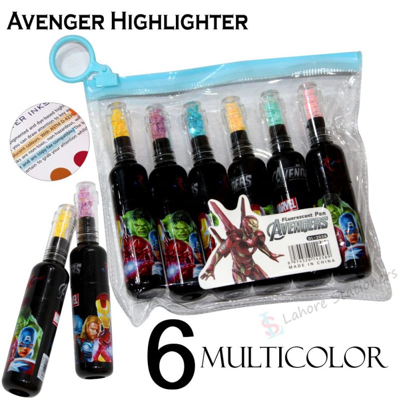 Avengers Highlighter Pens Bottle Shape Different 6 Coloured In Pack