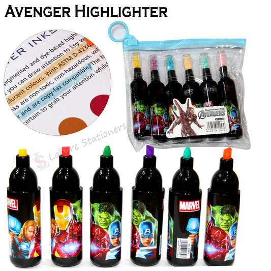 Avengers Highlighter Pens Bottle Shape Different 6 Coloured In Pack