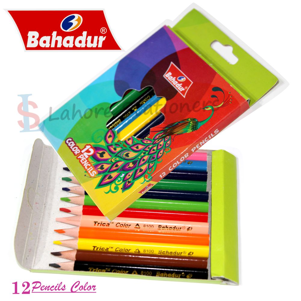 Bahadur Color Pencils Half Size Pack of 12 Color Pencils High Quality