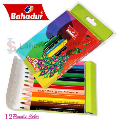 Bahadur Color Pencils Half Size Pack of 12 Color Pencils High Quality