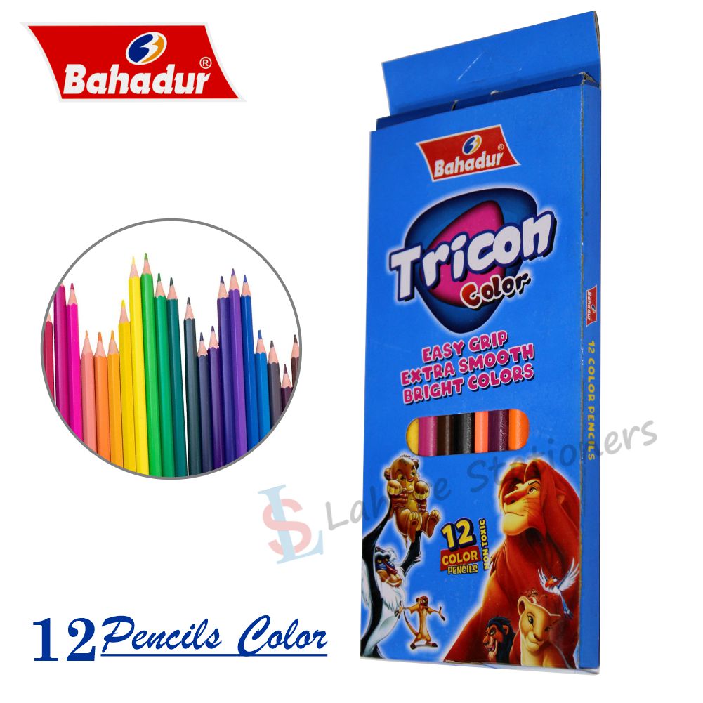 Bahadur Tricon Colour Pencil 12Pcs Full