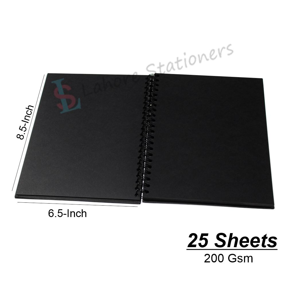 Black Drawing Art Journal Book with Black Cardboard Hardcover Paper 200 Gm Size 6.5×8.5 inch,25 Page Subject Note Pad