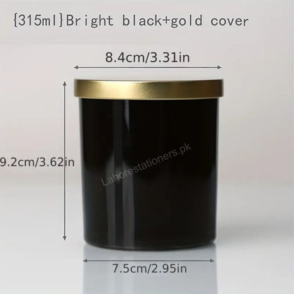imported Empty Black Glass Candle Jar with Gold Metal Lid 220 ML