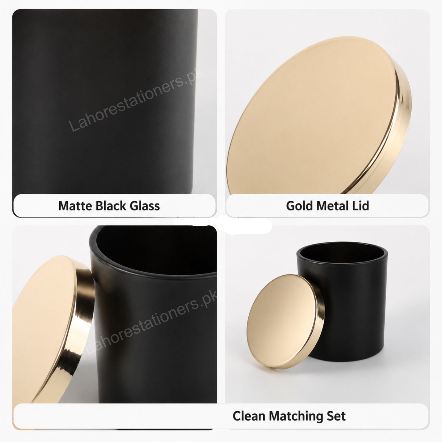 imported Empty Black Glass Candle Jar with Gold Metal Lid 220 ML