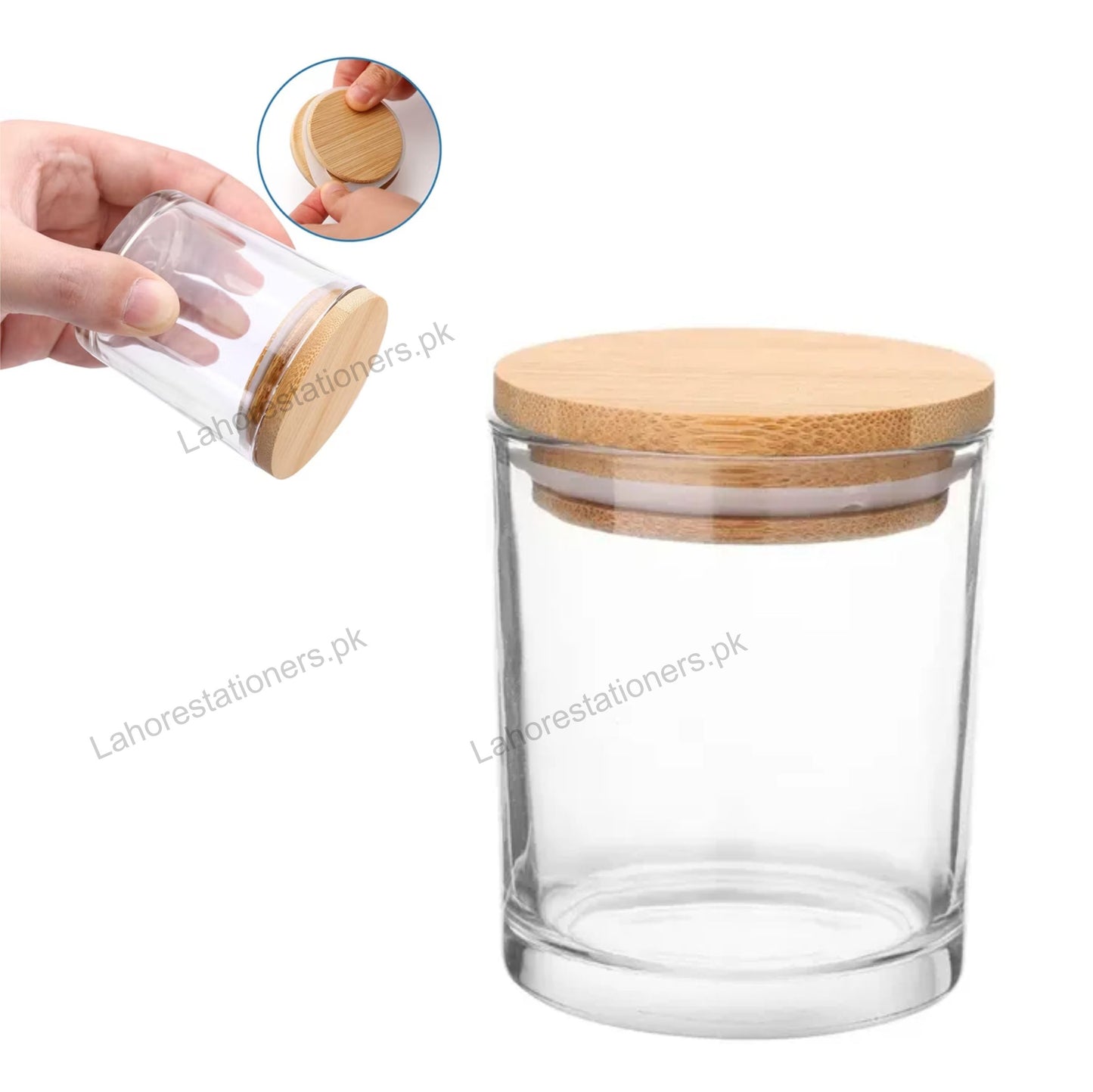 Empty Glass Candle Jar with Bamboo Lid & Silicone Gasket