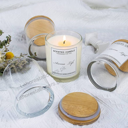imported Empty Glass Candle Jar with Bamboo Lid & Silicone Gasket single piece