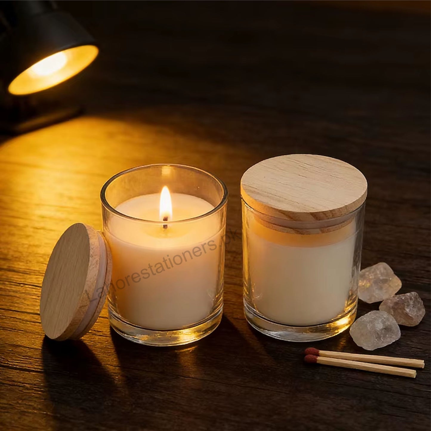 Empty Glass Candle Jar with Bamboo Lid & Silicone Gasket