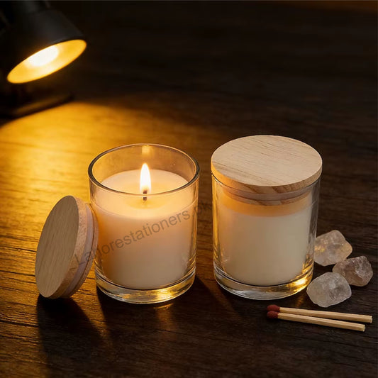 Empty Glass Candle Jar with Bamboo Lid & Silicone Gasket