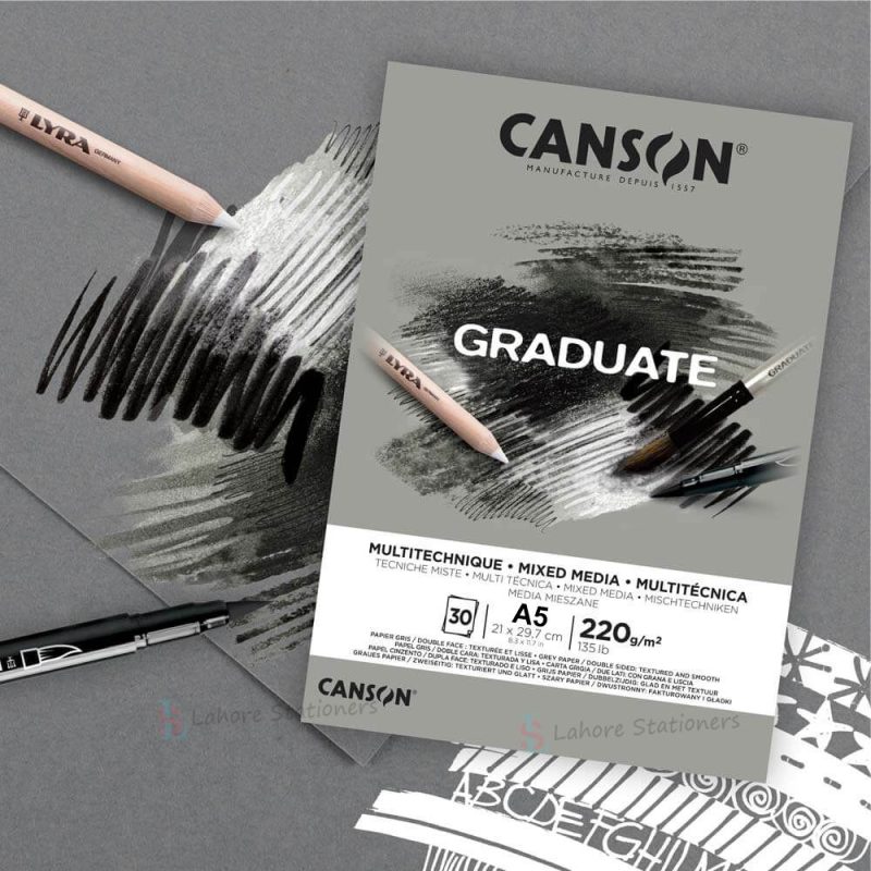 Canson Graduate Grey Mix Media Pad 220 gsm 30 Sheets For Sketching Drawing Book