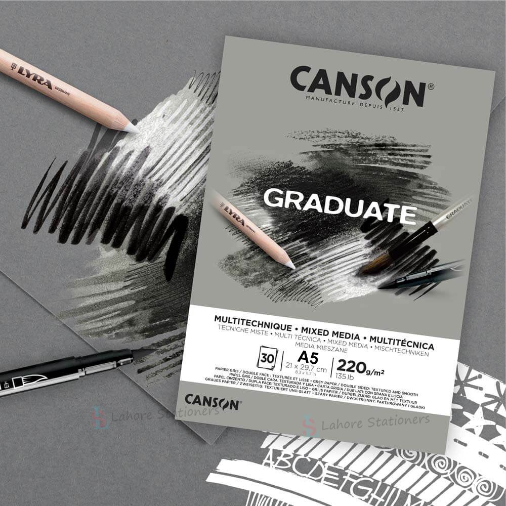 Canson Graduate Grey Mix Media Pad 220 gsm 30 Sheets For Sketching Drawing Book