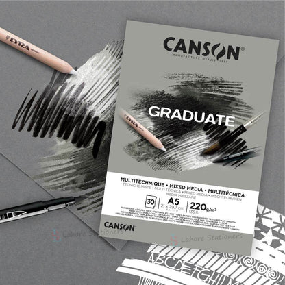 Canson Graduate Grey Mix Media Pad 220 gsm 30 Sheets For Sketching Drawing Book