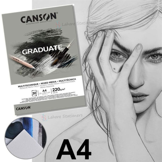 Canson Graduate Grey Mix Media Pad 220 gsm 30 Sheets For Sketching Drawing Book