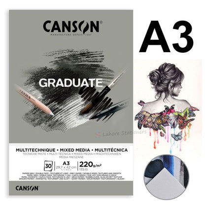 Canson Graduate Grey Mix Media Pad 220 gsm 30 Sheets For Sketching Drawing Book