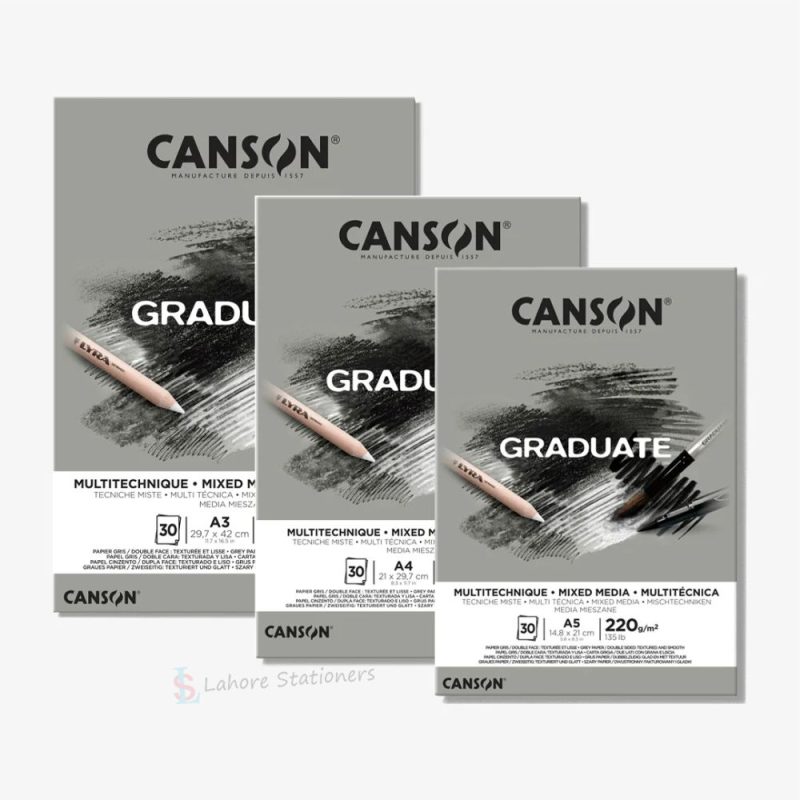 Canson Graduate Grey Mix Media Pad 220 gsm 30 Sheets For Sketching Drawing Book