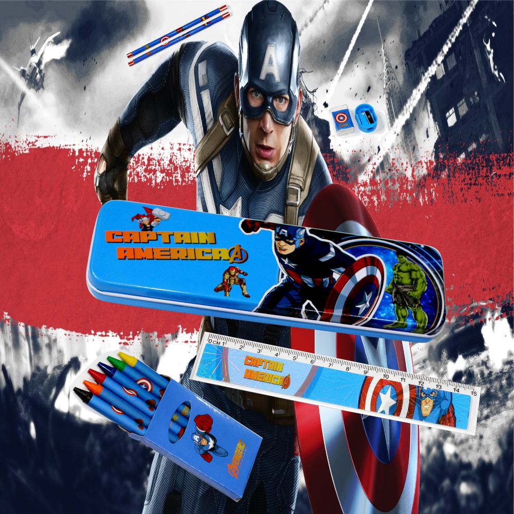 Captain America Geometry Pencil Eraser Scale Sharpener Crayon Color.