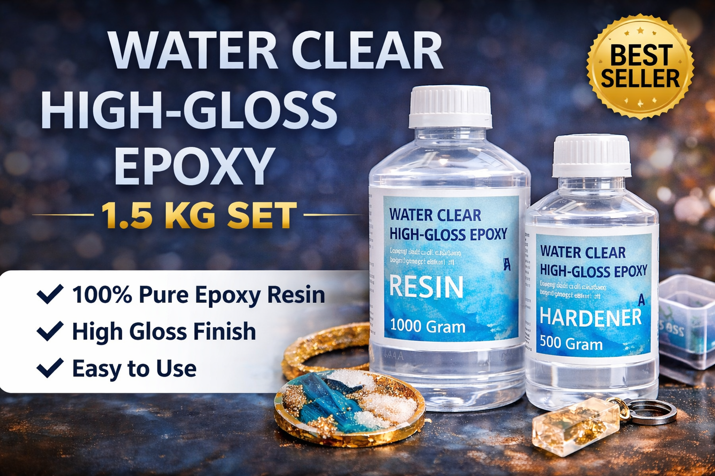 Water Clear High-Gloss Epoxy Resin & Hardener Set 1.5 KG