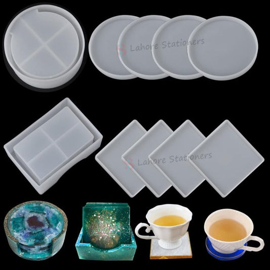 Cup Coaster Epoxy Resin Silicone Mold Set with Coaster Holder