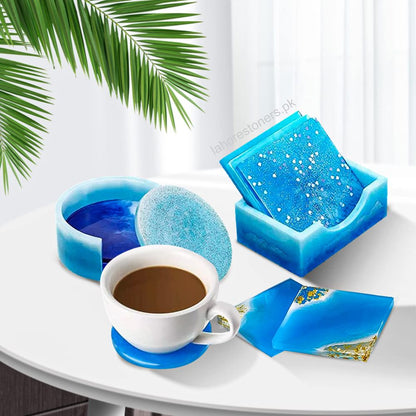 Cup Coaster Epoxy Resin Silicone Mold Set with Coaster Holder
