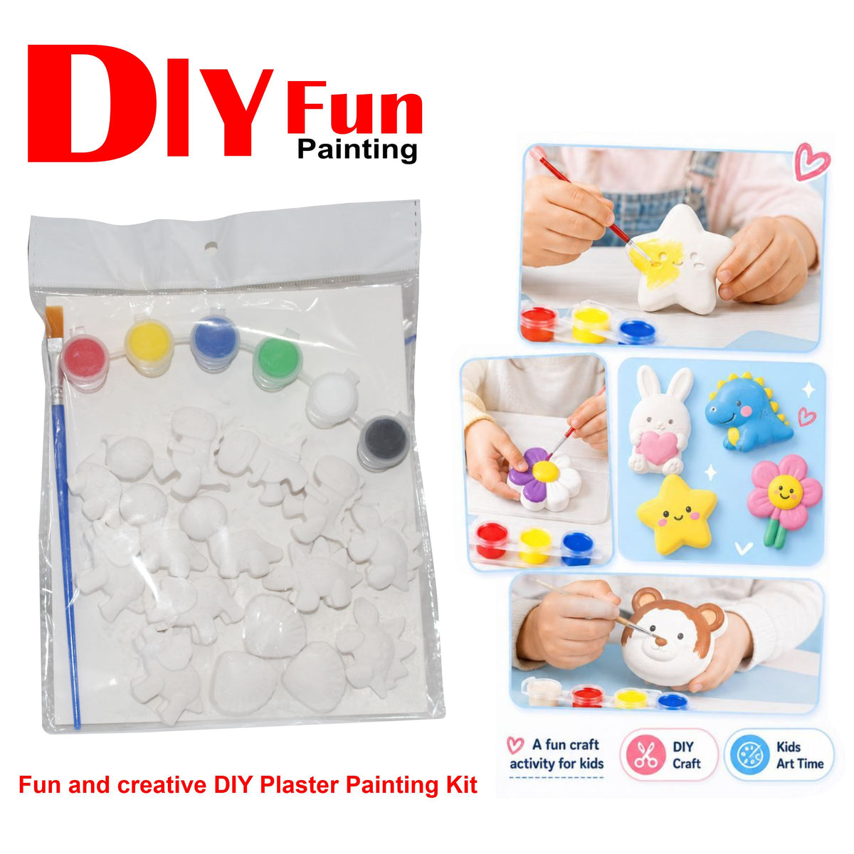 DIY Plaster Painting Kit with Acrylic Colors & Brushes  Kids Character Designs