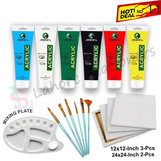 Deal 11  Marie’s Acrylic Paints Set (6 Colors) 5 Canvas Boards Mixing Plate Brushes Kit